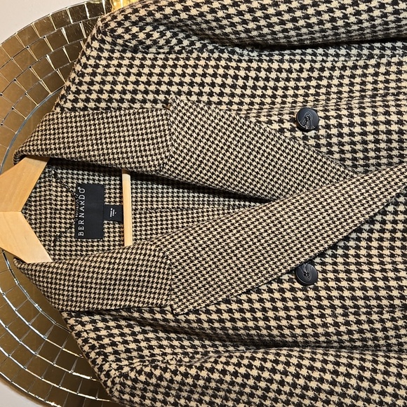 Anthropologie Bernardo Houndstooth Wool Blend Double-Breasted Handmade Blazer - Picture 6 of 17